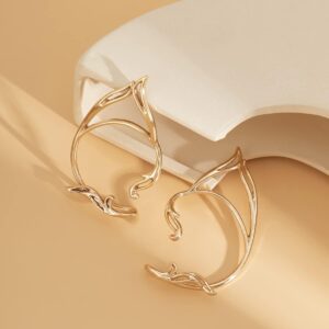 Bethynas Gothic Elf Ear Cuffs 2Pcs Cute Cat Ear Wrap Non-Pierced Fake Earrings for Cosplay Party Cartilage Climber Ear Accessories for Women and Girls (Gold)