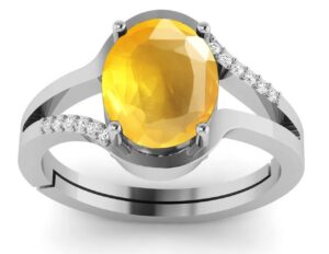 sirdaksh 7.00 carat certified yellow sapphire gemstone silver plated ring for men and women's