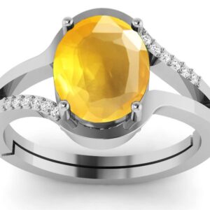 SirDaksh 7.00 Carat Certified Yellow Sapphire Gemstone Silver Plated Ring For Men And Women's