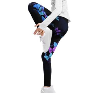 FOR U DESIGNS Kids Leggings Blue Butterflies Print Sport Athletic Leggings Gym Dance Running Yoga Pants High Waisted Leggings for Girls Casual Active Leggings Stretch Ankle Length Tights