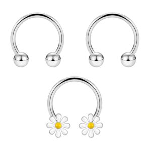 FLOGWE 3 Pcs Septum Ring 16G 316L Medical Steel Cartilage Earring Hoop Nose Ring Flower Horseshoe Nose Ring Captive Bead Ring Tragus Daith Rook Spiral Piercing Jewelry for womens…