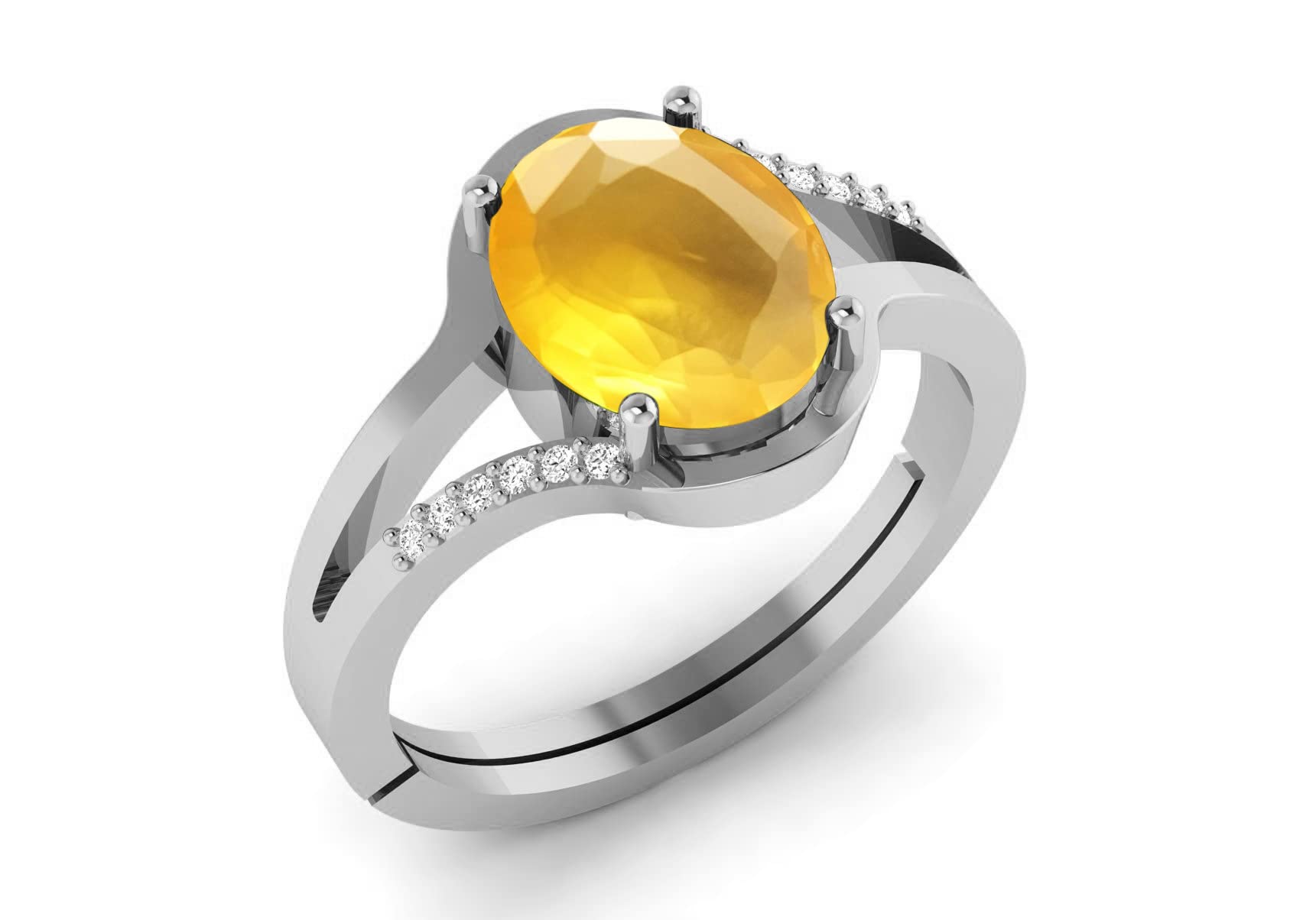 SirDaksh 7.00 Carat Certified Yellow Sapphire Gemstone Silver Plated Ring For Men And Women's