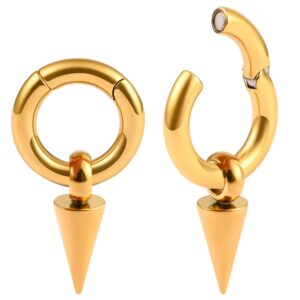 doearko 2pcs cone pendant ear weights for stretched ears gauges ear plugs body piercing tunnels 316 stainless steel hypoallergenic body jewelry (2g(6mm), gold)