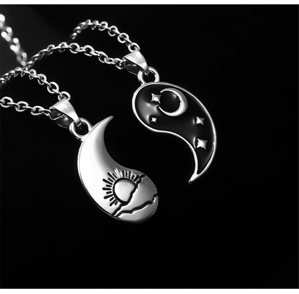 Sun Moon Necklace for Women Men Matching Tai Chi Yin Yang Necklace Best Friends BFF Necklace for 2 Teen Friendship Necklace Jewelry