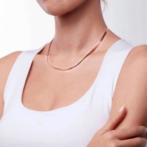 BERISO 18K Rose Gold Plated Shiny Snake Necklaces Herringbone Necklace for Women Women’s Herringbone Chain Trendy Sparkle Snake Chain Necklace