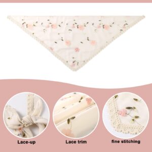 AWAYTR 2Pcs Floral Hair Bandanas Tie-back Head Kerchief for Women Flower Mesh Hair Scarves Lightweight Triangular Head Scarf (Lace trim(Beige/Pink))