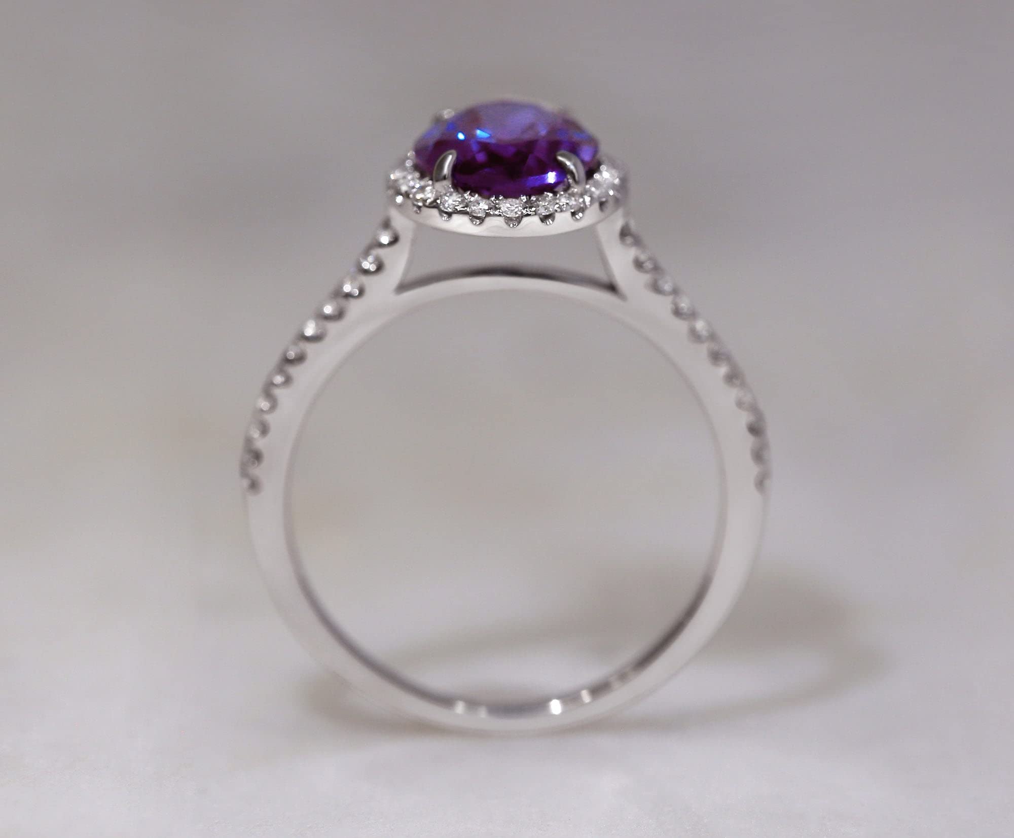 Kobelli 2 3/5 Carat Oval Halo Lab Alexandrite and Diamond Engagement Ring 14K White Gold - Size 6