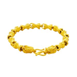 PEAS 18K Gold Plated Jewelry Dragon Head Bracelet Sandblast Link Bracelet(Gold)