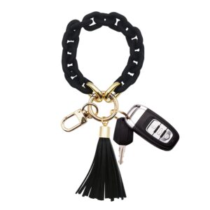 Pemilosci Keychain Wristlet Stylish Acrylic Keychain Bracelet for Women Car Keys with Tassel Bag Charm Pendant Keychain (Black)…