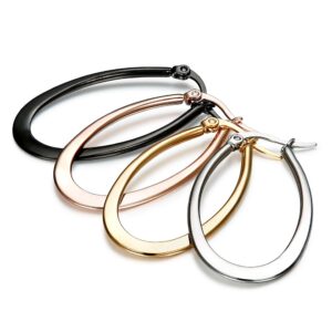 Jstyle 4 Pairs a Set Stainless Steel Teardrop Hoop Earrings for Women 40MM