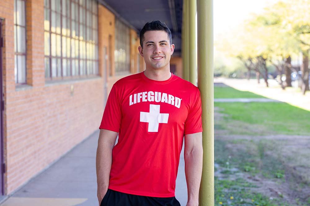 LIFEGUARD Officially Licensed Mens Performance Active Moisture Wicking Cooling Tee Shirt (XL) Red