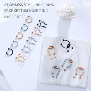 ZOERAY 25Pcs Fake Nose Ring Nose Cuffs Fake Septum African Clip on Faux Septum Nose Ring Non Pierced Nose Hoop Heart Star Shape Multi-Style for Women