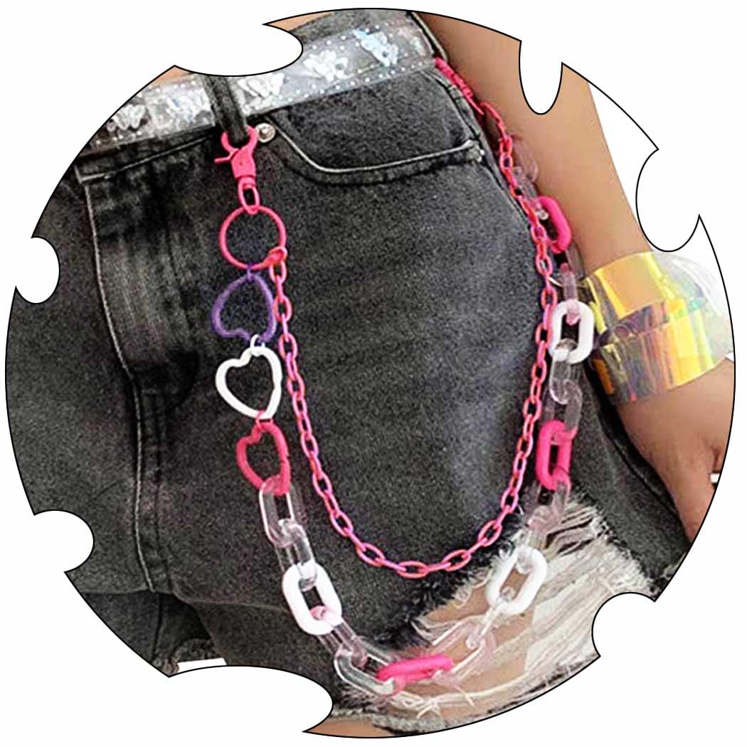 Sinalty Pink Hip Hop Pants Chains Layered Jean Chains Heart Pants Belt Chain Rave Body Jewelry Accessories for Women and Girls