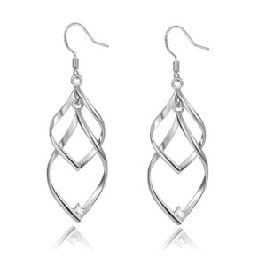 Met-edianger Silver Statement Dangle Earrings Linear Swirl Wire Earrings Twist Drop Earring Infinity Earrings for Women (Silver Dangle Earrings)