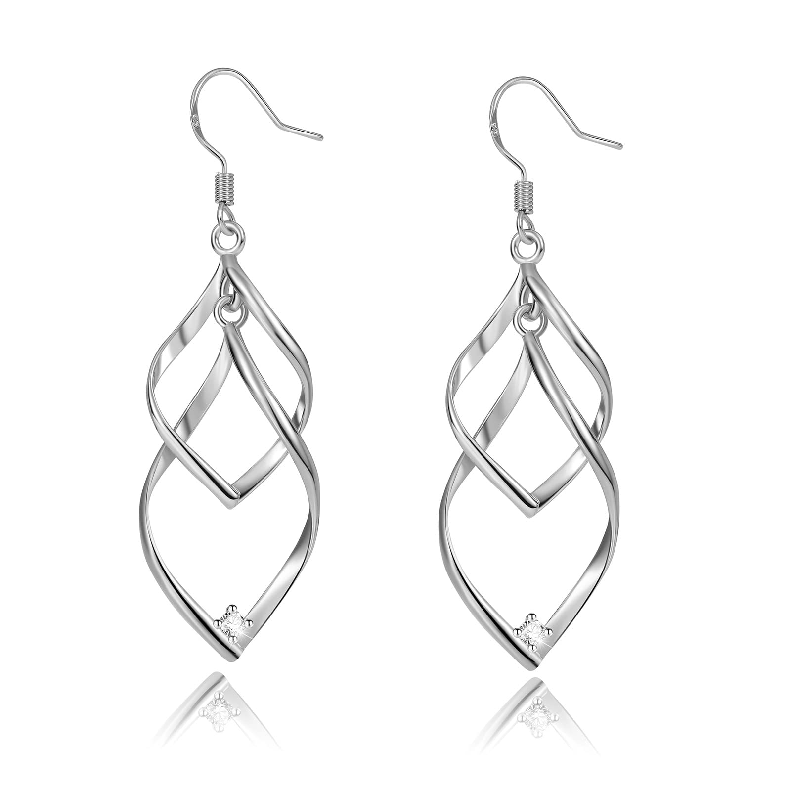 Met-edianger Silver Statement Dangle Earrings Linear Swirl Wire Earrings Twist Drop Earring Infinity Earrings for Women (Silver Dangle Earrings)