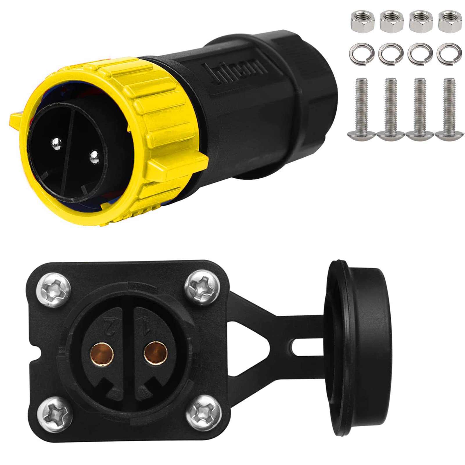 GaiRen 2 Pin 50Amp Trolling Motor Plug Receptacle Set, 12/24/36/48 Volt Marine Boat Power Waterproof IP67 Connector Trolling Boat Plug for Trolling Motors Compatible with 6/8 AWG wire Yellow