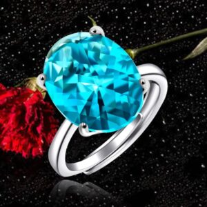 Uloveido Big Stone Cocktail Rings for Women Fashion Created Light Blue Topaz Crystal Adjustable Rings for Bestie Platinum Plated Jewelry Gift Y2166