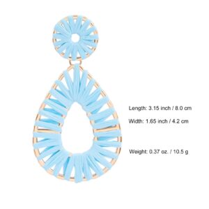 Legitta Raffia Teardrop Dangle Earrings Blue Bohemian Tassel Fringe Rattan Hoop Statement Drop Earrings for Women