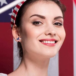 12Pairs Patriotic Earrings 4th of July American Flag Earrings for Women Enamel Heart Star Butterfly USA Stud Earrings Set Independence Day Jewelry Gifts (12 Pairs)