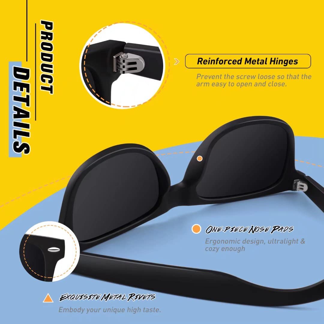 CGID Sunglasses Men Womens Polarized Lightweight Retro Black Shades UV400 Driving Fishing Golf