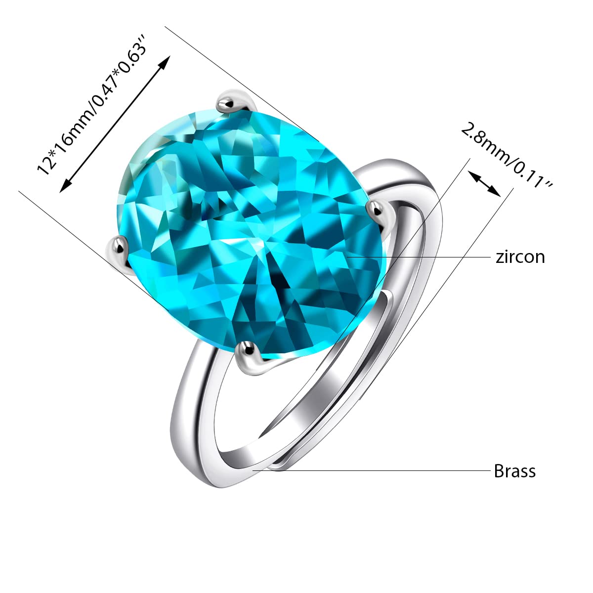 Uloveido Big Stone Cocktail Rings for Women Fashion Created Light Blue Topaz Crystal Adjustable Rings for Bestie Platinum Plated Jewelry Gift Y2166