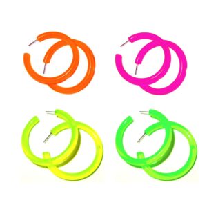 4 pairs candy color circle round hoop earrings for women big retro star heart neon earrings stud dangle bright fluorescence exaggerated statement jewelry (circle 4pairs transparent)