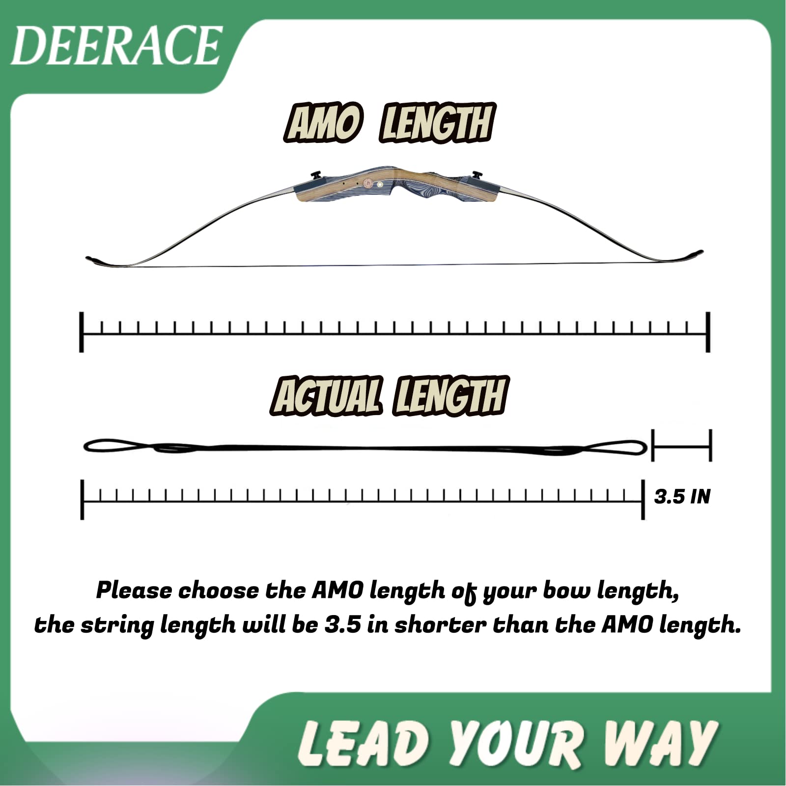 DEERACE Traditional Recurve Bow String, AMO 48"-70" 12,14,16 Strands Dacron Bow String Replacement for Recurve/Long/Horse Bow (AMO 60” (Actual Length 56”), 12 Strands (Recommended for up to 40 lbs))