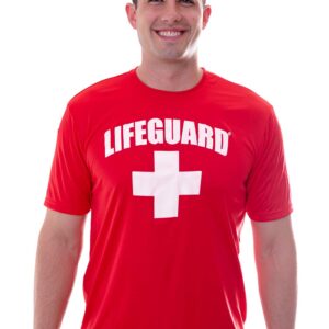 LIFEGUARD Officially Licensed Mens Performance Active Moisture Wicking Cooling Tee Shirt (XL) Red