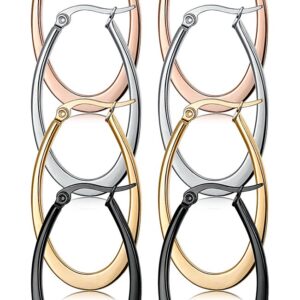 Jstyle 4 Pairs a Set Stainless Steel Teardrop Hoop Earrings for Women 40MM