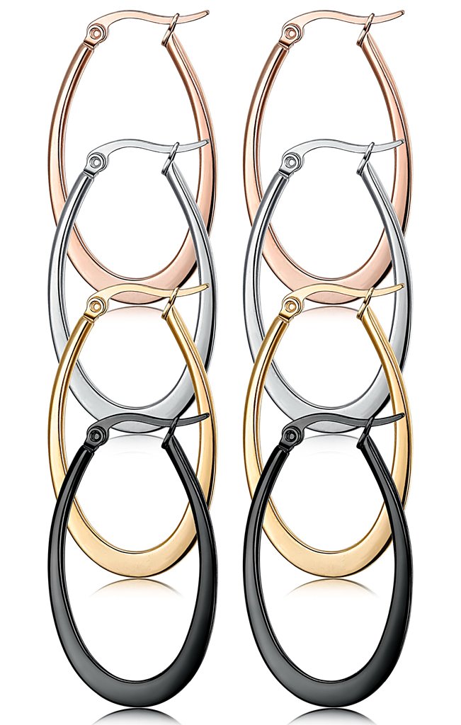 Jstyle 4 Pairs a Set Stainless Steel Teardrop Hoop Earrings for Women 40MM