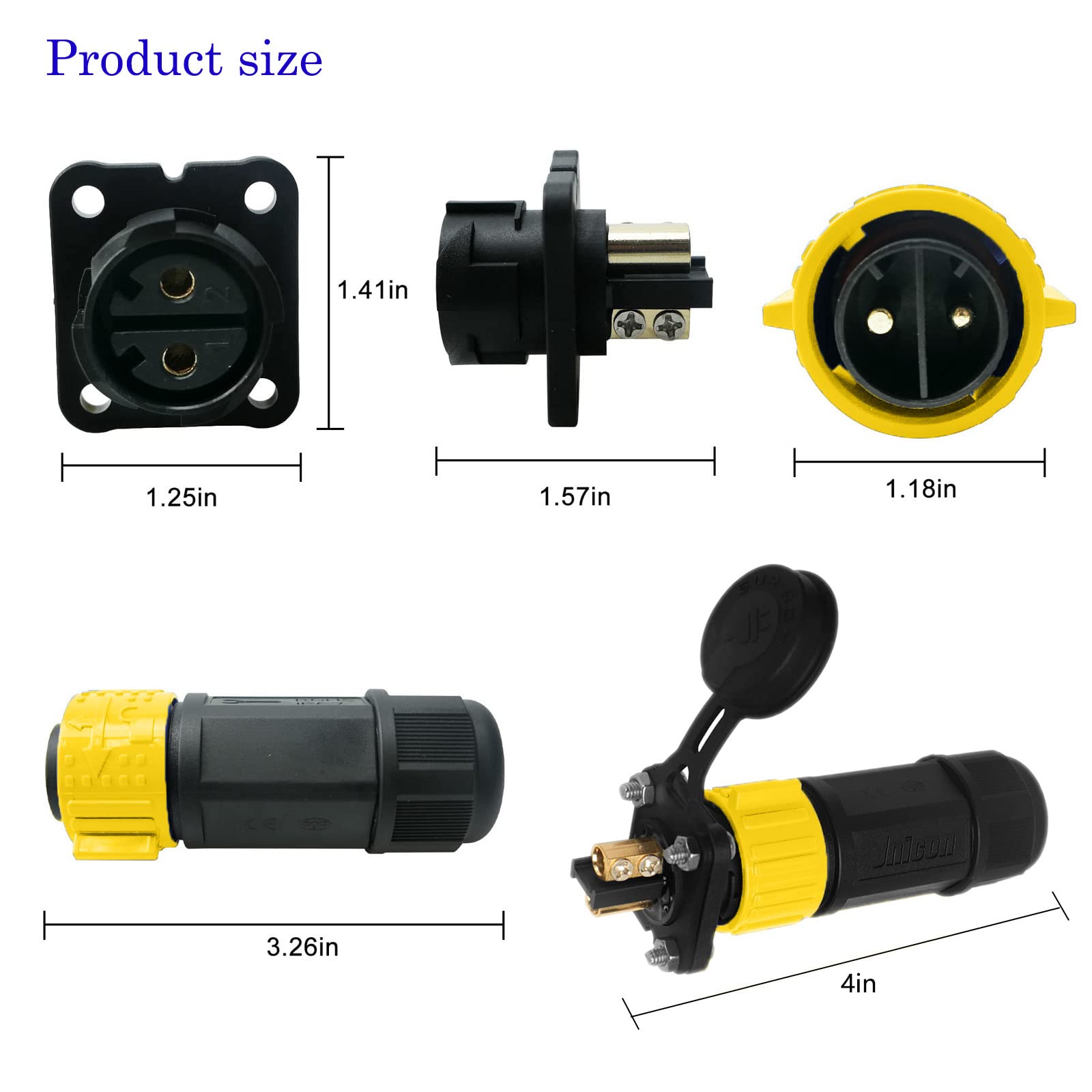 GaiRen 2 Pin 50Amp Trolling Motor Plug Receptacle Set, 12/24/36/48 Volt Marine Boat Power Waterproof IP67 Connector Trolling Boat Plug for Trolling Motors Compatible with 6/8 AWG wire Yellow