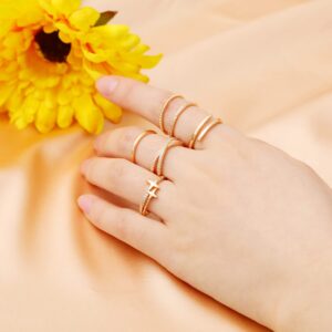 Honsny 8PCS 14K Gold Plated Stacking Rings for Women Gold Silver Stackable Knuckle Rings Twist Thumb Thin Dainty Gold Band Rings Wave Finger Eternity Silver Ring Set for Teen Girls Size 5 to 11