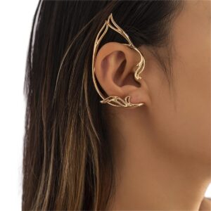 bethynas gothic elf ear cuffs 2pcs cute cat ear wrap non-pierced fake earrings for cosplay party cartilage climber ear accessories for women and girls (gold)