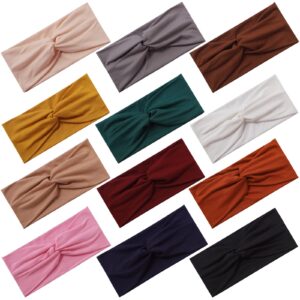 panleding 12 pcs stretchy headbands for women, absorbed sport headband soft twist knotted headbands for daily life yoga workout