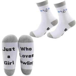 cmnim bowling lover gifts bowling socks 2 pairs just a girl who loves bowling novelty socks bowling gifts for girls bowler gifts (2 pairs bowling socks)