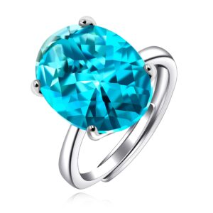 uloveido big stone cocktail rings for women fashion created light blue topaz crystal adjustable rings for bestie platinum plated jewelry gift y2166