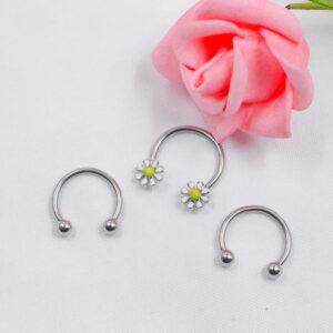 FLOGWE 3 Pcs Septum Ring 16G 316L Medical Steel Cartilage Earring Hoop Nose Ring Flower Horseshoe Nose Ring Captive Bead Ring Tragus Daith Rook Spiral Piercing Jewelry for womens…