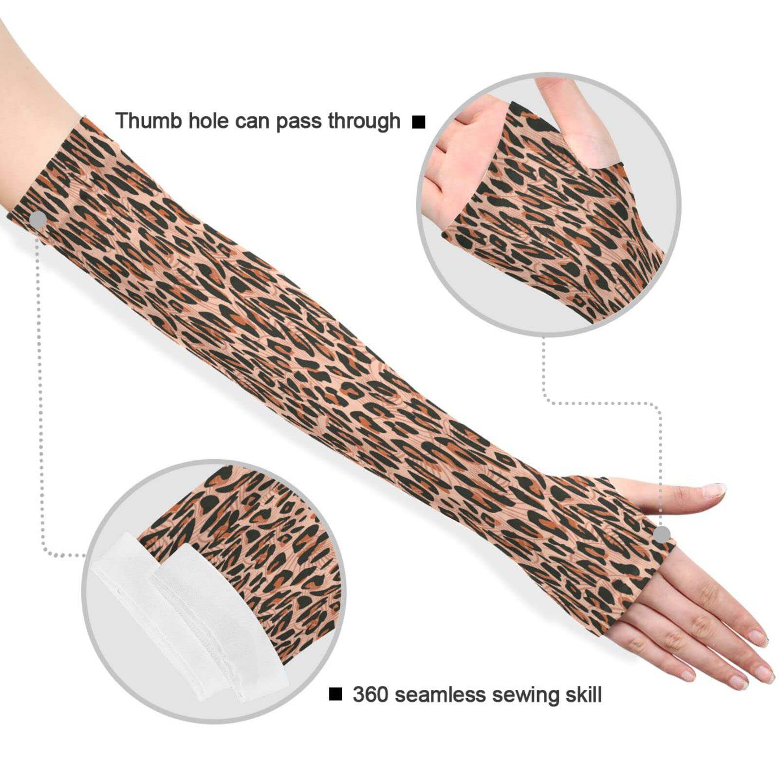 Boccsty Brown Leopard Skin Gardening Sleeves for Women Cow Skin Farmers Sleeves Protective Sleeves for Arms