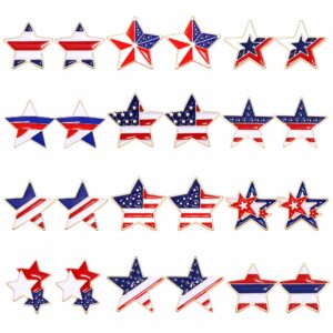 12Pairs Patriotic Earrings 4th of July American Flag Earrings for Women Enamel Heart Star Butterfly USA Stud Earrings Set Independence Day Jewelry Gifts (12 Pairs)