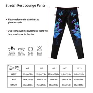 FOR U DESIGNS Kids Leggings Blue Butterflies Print Sport Athletic Leggings Gym Dance Running Yoga Pants High Waisted Leggings for Girls Casual Active Leggings Stretch Ankle Length Tights