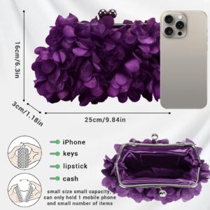 JAMBHALA Mini Women Clutch Evening Bag Small Floral Purses with Chain for Wedding, Party, Prom, Purple