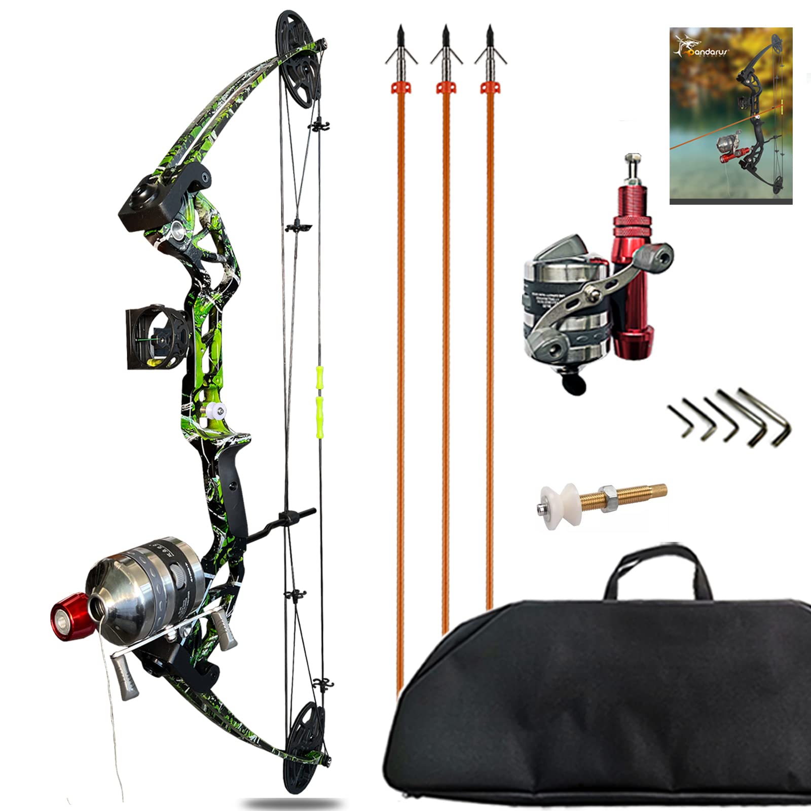 Lanneret Bowfishing Bow Kit 15-45 LBS Shoot Right Handed 2023 New Draw Length 18"~29.5" Fully Adjustable (Camouflage)