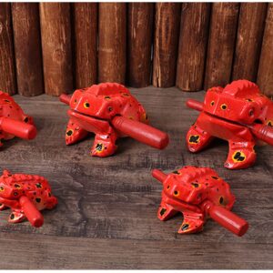 3.5" Wooden Frog Guiro Rasp Instrument - Percussion Musical Tone Block Craft (Painted Red)