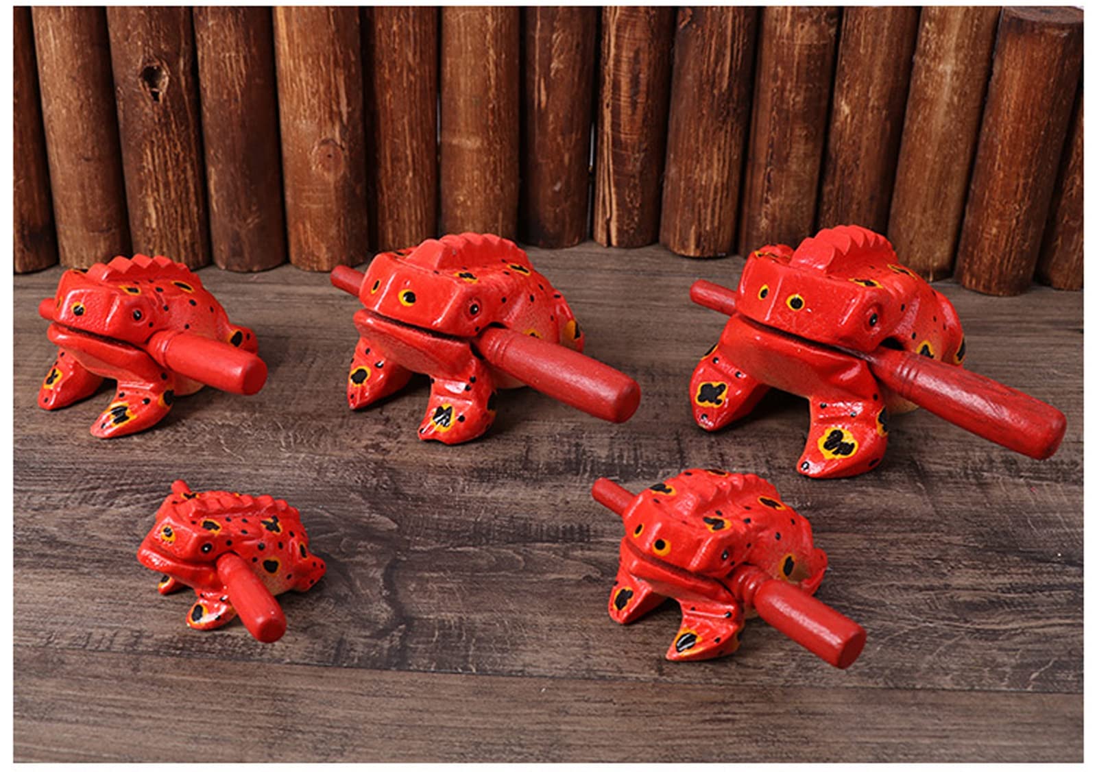 3.5" Wooden Frog Guiro Rasp Instrument - Percussion Musical Tone Block Craft (Painted Red)