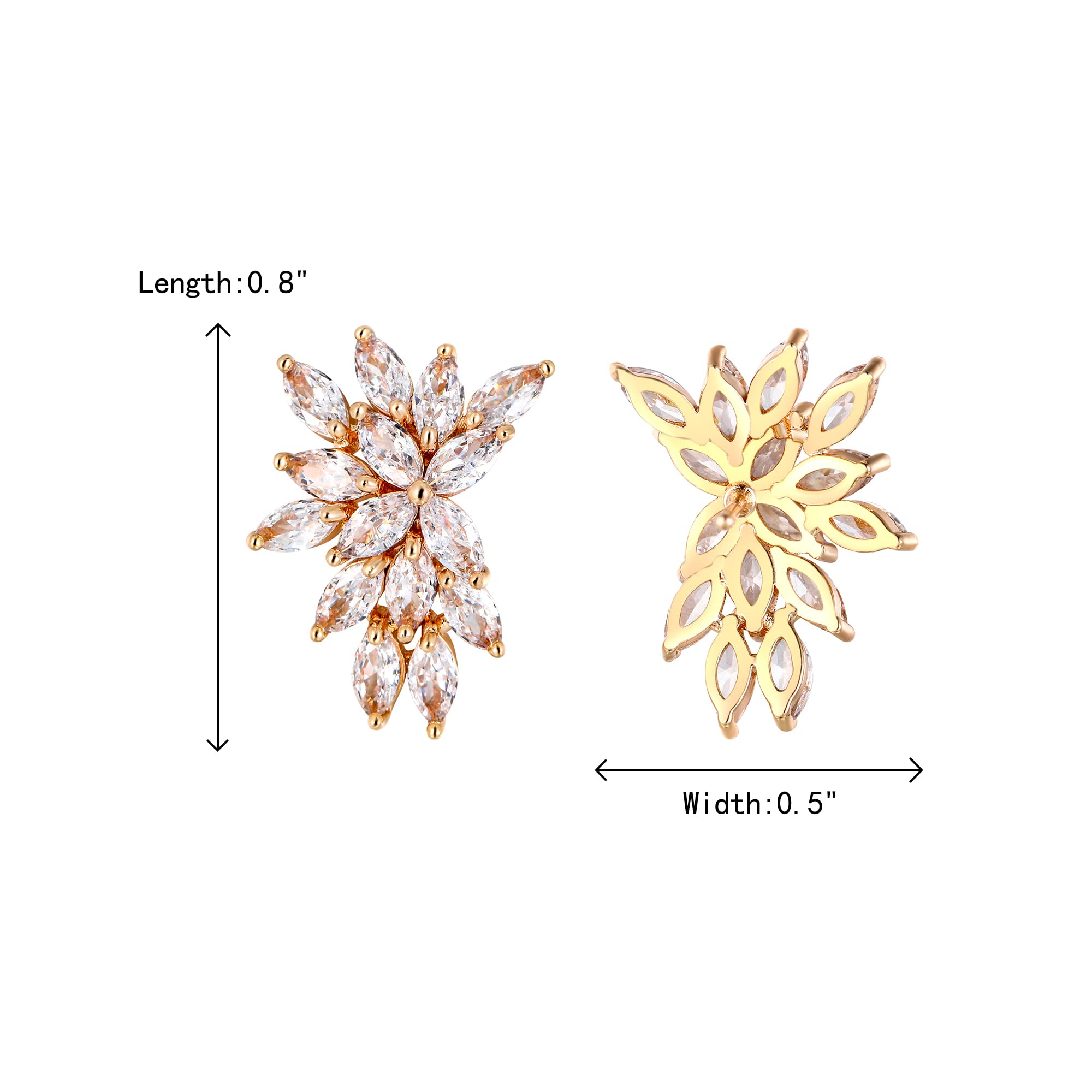 Crysdue Marquise Bridal Wedding Earrings for Brides Bridesmaid, Cubic Zirconia Rhinestone Cluster Stud Gold Earrings for Women, Prom Party Jewelry Wedding Gift