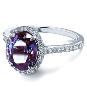 Kobelli 2 3/5 Carat Oval Halo Lab Alexandrite and Diamond Engagement Ring 14K White Gold - Size 6