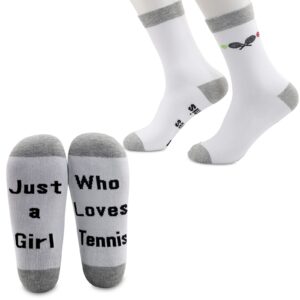 CMNIM Tennis Gifts 2 Pairs Just a Girl Who Loves Tennis Novelty Socks Tennis Lover Gifts for Her Tennis Racquet Socks (2 pairs tennis socks)