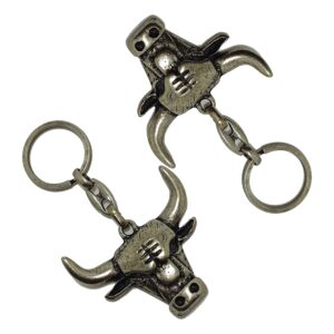 Dual Pack Bull Head Ranch Life Cowboy Style Western Metal Oxide Color Key Chain Keyring