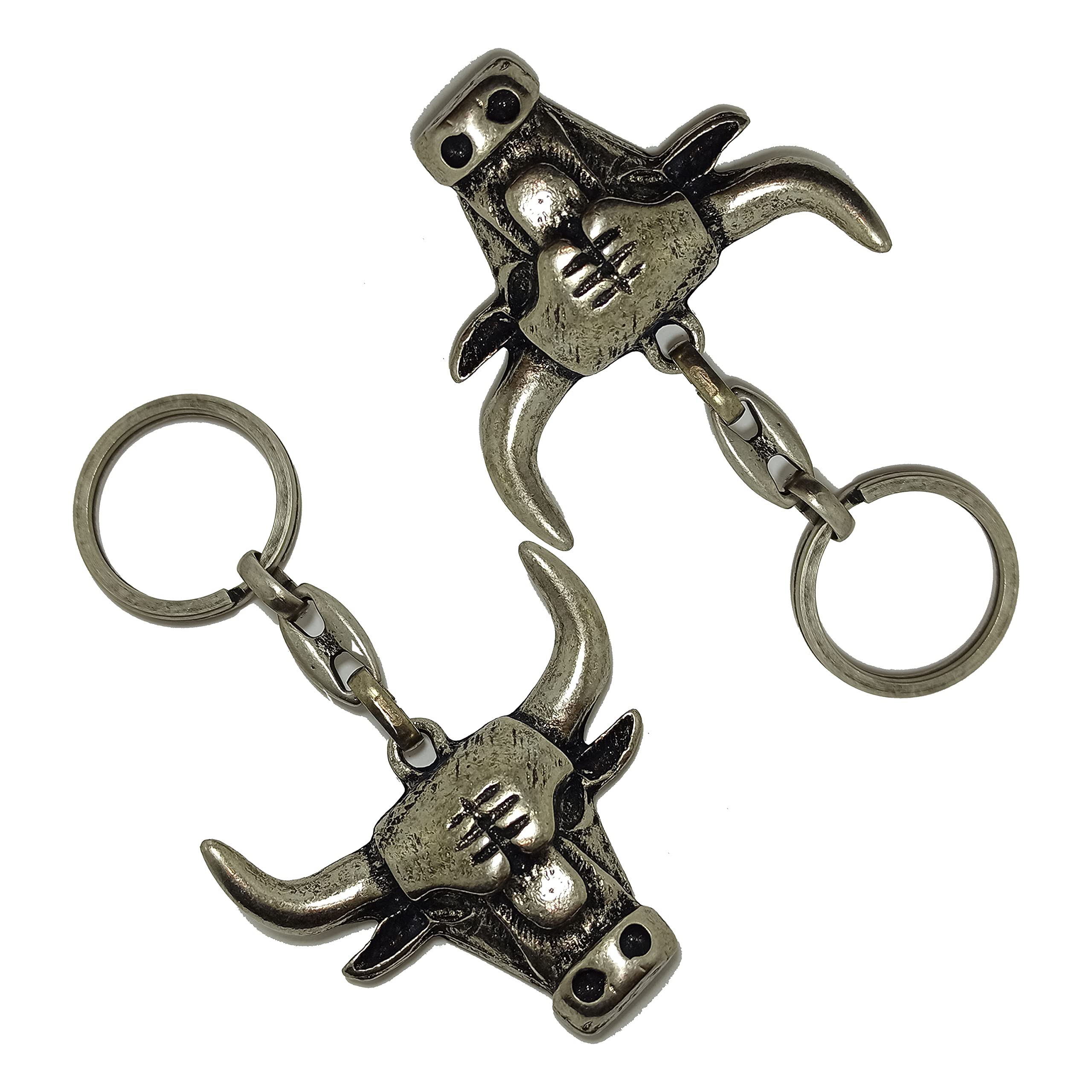 Dual Pack Bull Head Ranch Life Cowboy Style Western Metal Oxide Color Key Chain Keyring