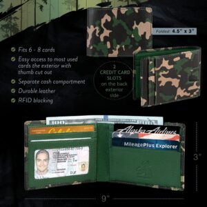 Camo Wallets for Men in Green Leather Military Pattern RFID Secure and Durable Card Holder Bifold Wallets for Men